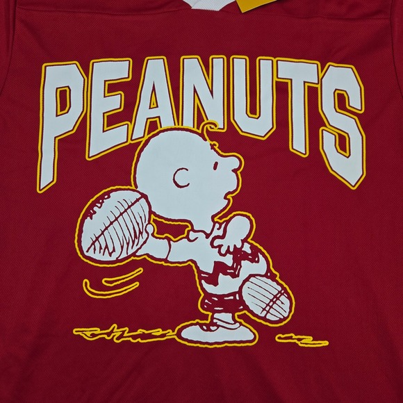 Peanuts Charlie Brown Football Jersey Style Shirt Red White Size Large NWT - Picture 3 of 12